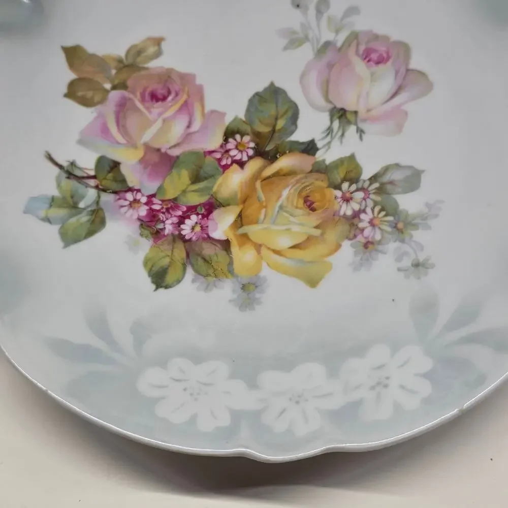 D&B Germany Porcelain Handled Serving Tray Floral Roses Scalloped 11